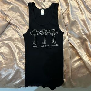 American Apparel S black 100% cotton tank with good luck key design